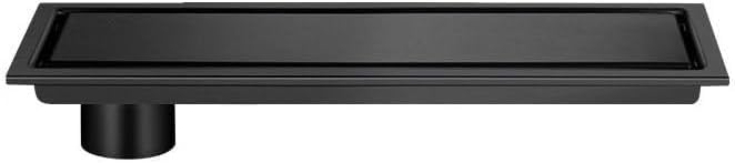11.8-inch Brushed Stainless Steel Linear Shower Drain with Removable Tile Insert Cover, Offset Outlet for Easy Installation, Modern Bathroom Accessory Matte Black 16inch