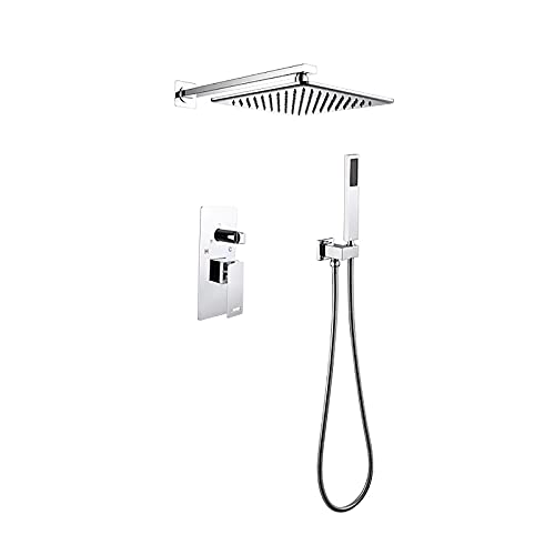 (:Shower Kits, Shower System with 10" Square Rainfall Shower Head System with Handheld Combo Set, Wall Mounted Shower Faucet Set,Black (A))
