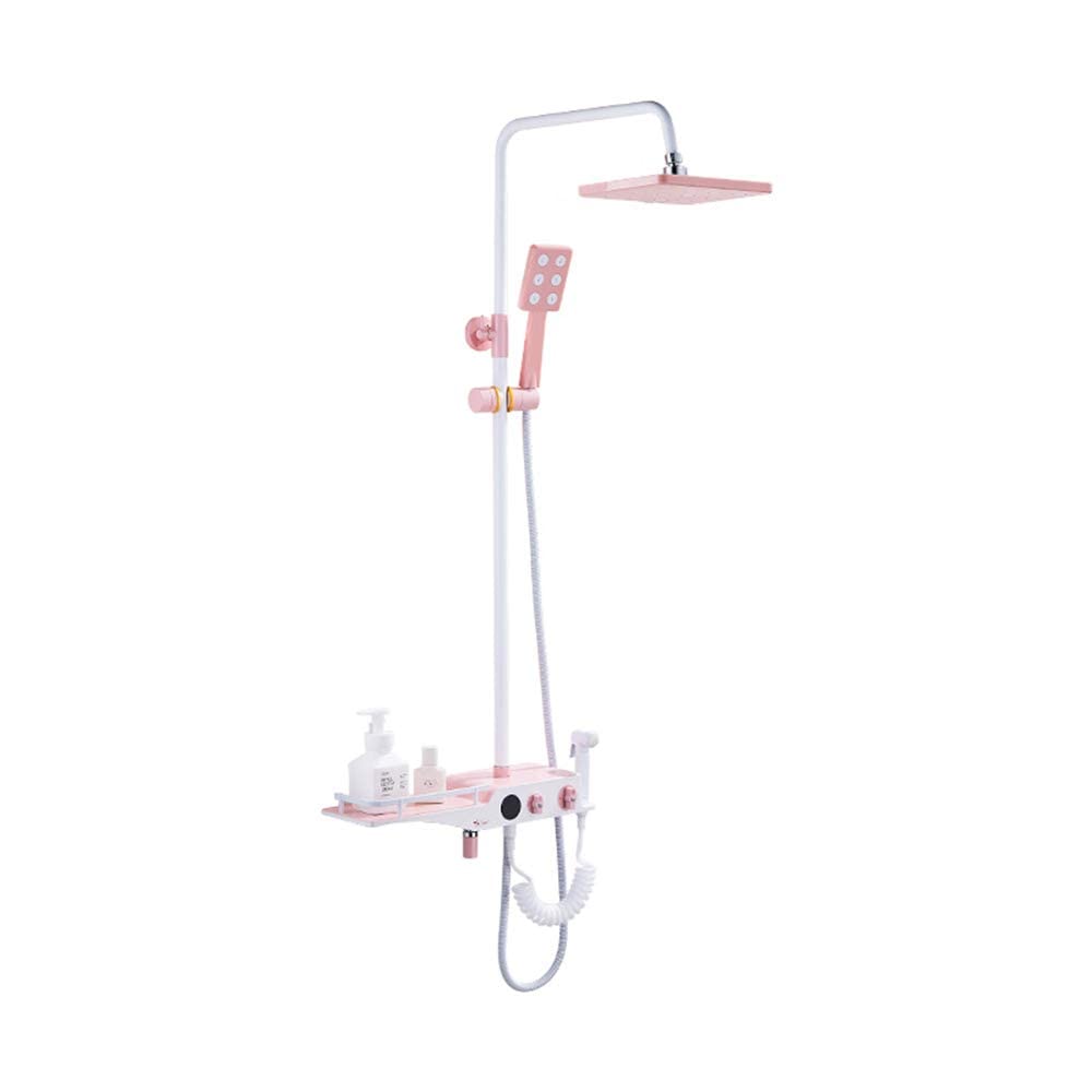 with Digital Display, Pink and White Rain Mixer Shower Combo Set Wall Mounted Bathroom Shower Faucet Set with Shower Head, Handheld Shower, Tub Spout, Bidet Spray