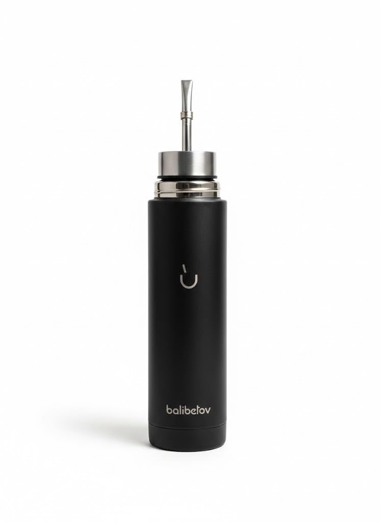 BALIBETOV 25oz Self-Serving Yerba Mate Bottle – Stainless Steel Auto-Cebante Mate Cup with Double Spout | Vacuum Insulated, No-Spill, All-in-One Mate Brewer | Keeps Water Hot for Hours