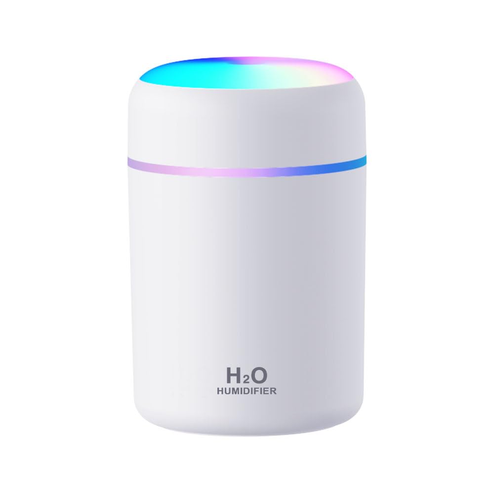 Portable Mini Humidifier, 300ml with Colorful LED Night Light, USB Personal Desktop Humidifier for Car Office Home Travel, Auto Shut-Off, 2 Mist Modes, Super Quiet