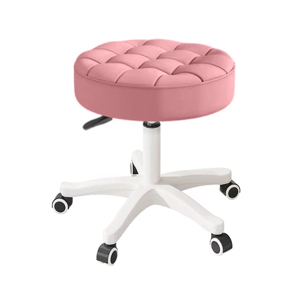 Hdhnba Small Chair Round Rolling Stool with Wheels Pu Leather Height Adjustable Swivel Drafting Work Spa Salon Stools Home Office Chair