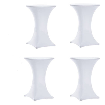 Tina's Cocktail Table Covers White, High Top Table Cloths 4 Pack 30x42 Inch