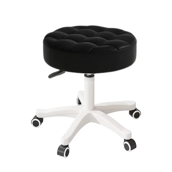 Small Chair Round Rolling Stool with Wheels Pu Leather Height Adjustable Swivel Drafting Work Spa Salon Stools Home Office Chair……