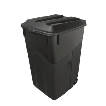 45 Gallon Wheeled Garbage Can, Attached Lid, Black