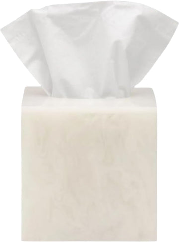 SS CRAFTS INDIA Premium Resin Square Tissue Box Holder – 5.5 x 5.5 x 5.5 Inch Cube Tissue Dispenser for Bathroom, Vanity, and Office – Handcrafted, Durable & Elegant Home Decor Accessory (White)