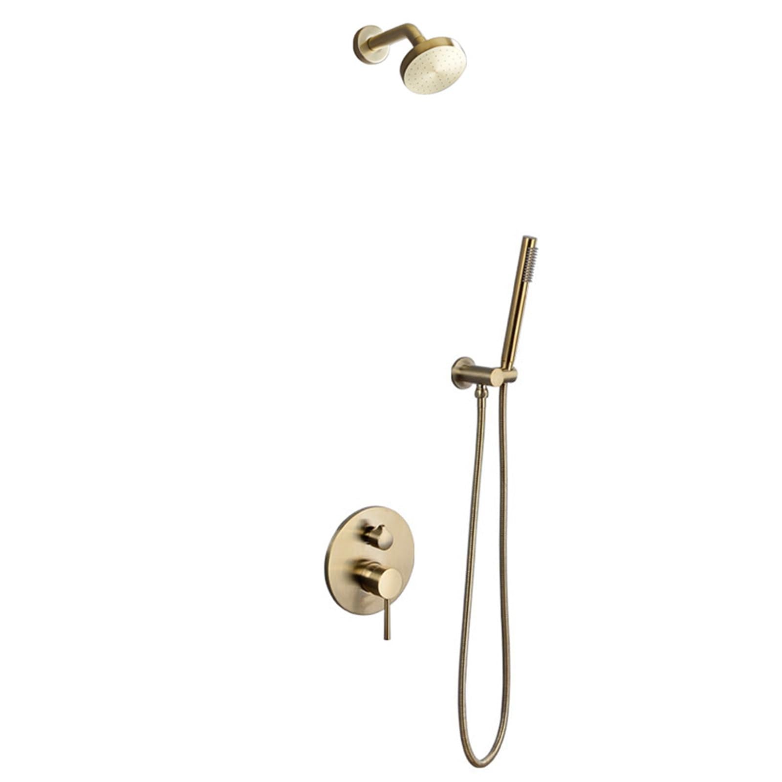 Rain Shower System, Brushed Gold Bathroom Shower Faucet Set 2 Functions Shower Fixtures Brass Shower Mixer Set Concealed Shower Kit with Shower Valves with Shower Head and Handheld