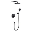 Shower Faucet Set Brass Bathroom Shower System Combo Set 9 Inch Rainfall Shower Head with 3 Setting Handheld Shower, Wall Mount Single Handle Shower Fixture with Embedded Box (Black)