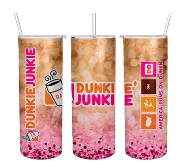 Dunkie Junkie Stainless Steel Tumbler, 20oz, with Lid and Straw, Keeps Liquids Hot or Cold