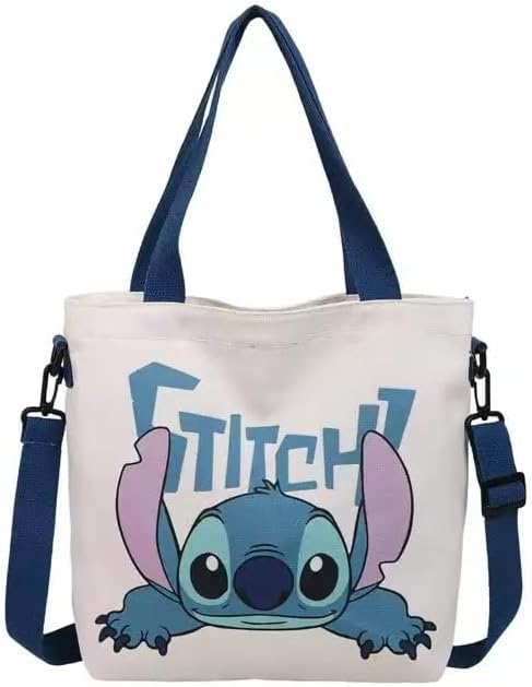 Cute Cartoon Stitch Tote Bag – Kawaii Style Reusable Shoulder Bag – Adorable Lightweight Canvas Tote for Women