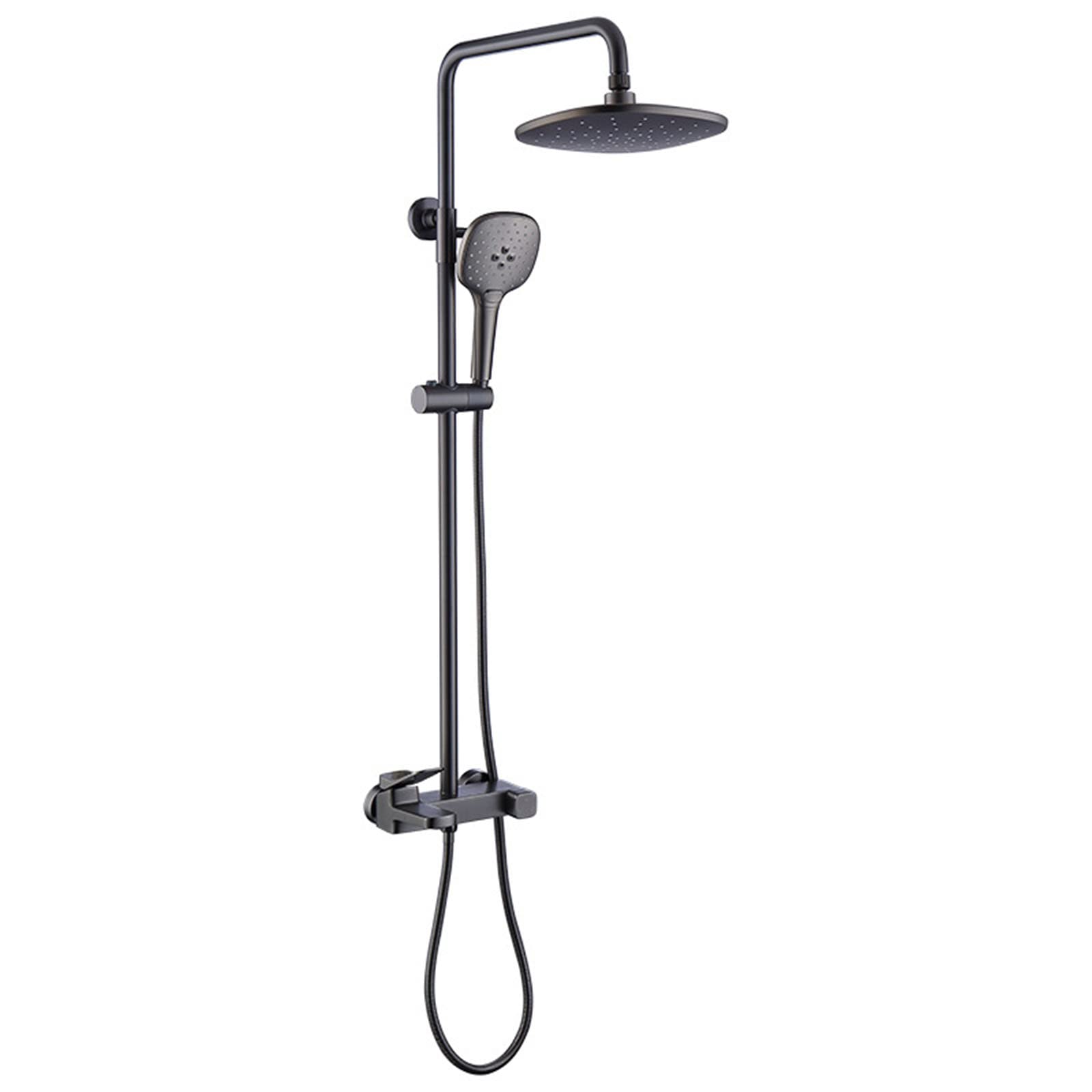 Exposed Shower System Grey Shower Faucet Set Brass Rainfall Shower Fixture with Tub Spout and 3 Functions Hand Shower, Wall Mounted Bathroom Shower Mixer Set