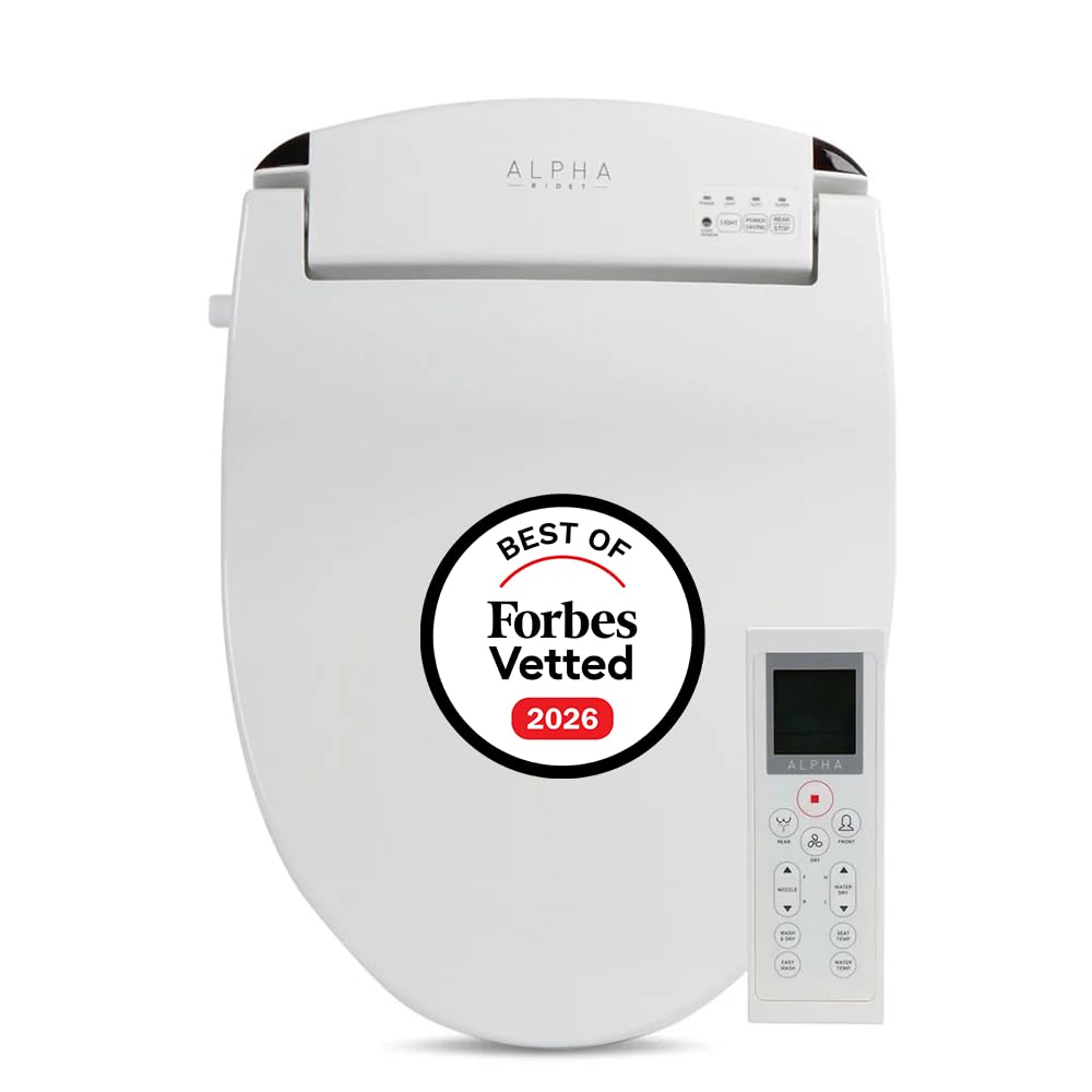 ALPHA BIDET JX2 Elongated Bidet Toilet Seat, White, Endless Warm Water, *NEW* Bowl Mist, LED Light, Quiet Operation, Wireless Remote, Stainless Steel Nozzle, Sittable Lid, 3 Year Warranty