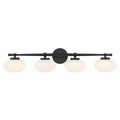 Savoy House 8-1050-4-BK Barrow Mid-Century Modern Strie Glass Bathroom Vanity Wall Light, 4-Light 240 Total Watts, 8" H x 34" W, Matte Black