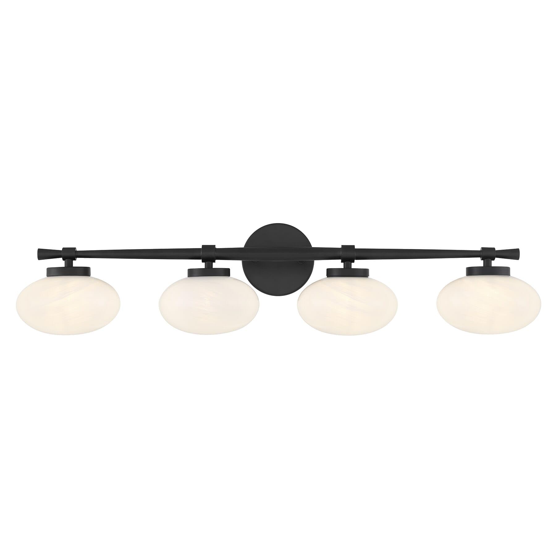 Savoy House 8-1050-4-BK Barrow Mid-Century Modern Strie Glass Bathroom Vanity Wall Light, 4-Light 240 Total Watts, 8" H x 34" W, Matte Black