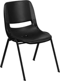 Flash Furniture Hercules 16 in Ergonomic Stack Chair, Black, Set of 1, Black Plastic/black Frame
