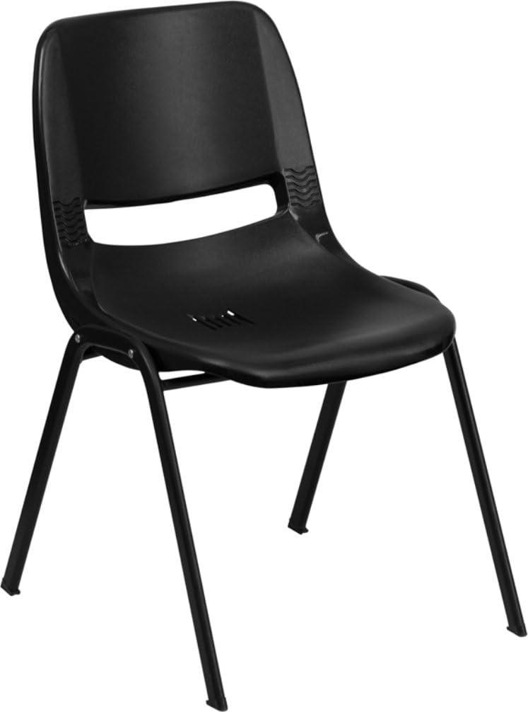 Flash Furniture Hercules 16 in Ergonomic Stack Chair, Black, Set of 1, Black Plastic/black Frame