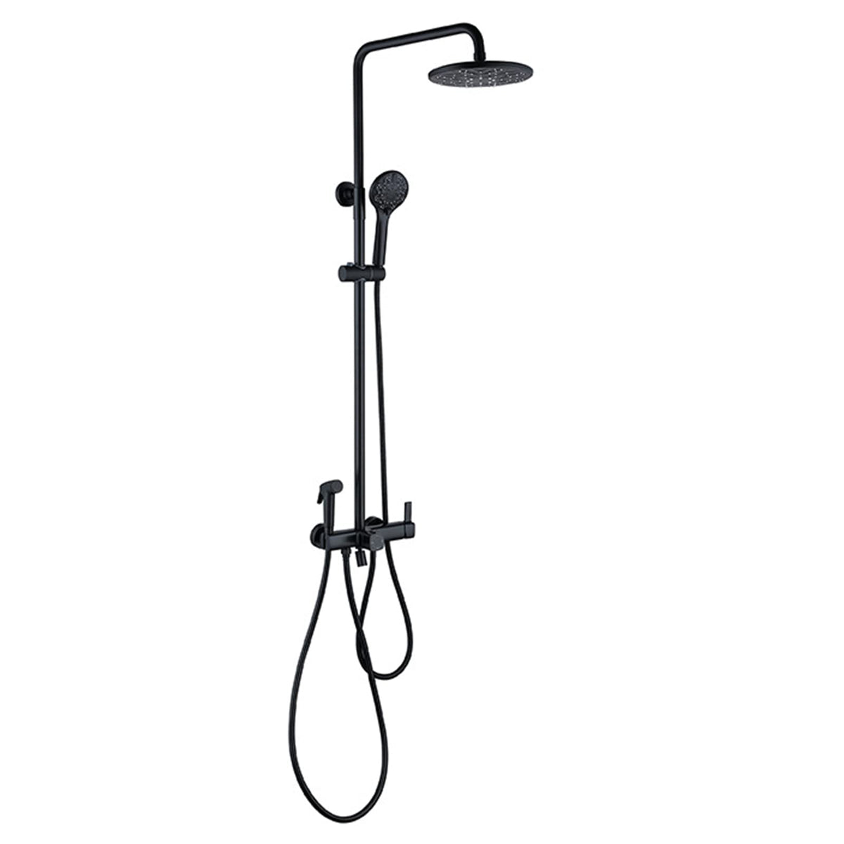 Matte Black Exposed Shower System,Bathroom Shower Fixture with Brass Valve,Wall Mounted Shower Faucet Set with Height Adjustable Rain Shower Head,Hand Shower,Bidet Sprayer