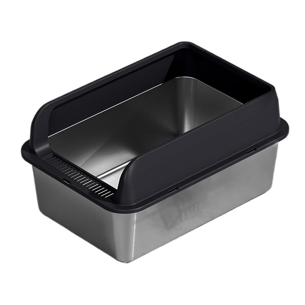 Pet Supplies, Stainless Steel Cat Litter Box,Large Metal, Non-Stick for Cats & Rabbits(Black)