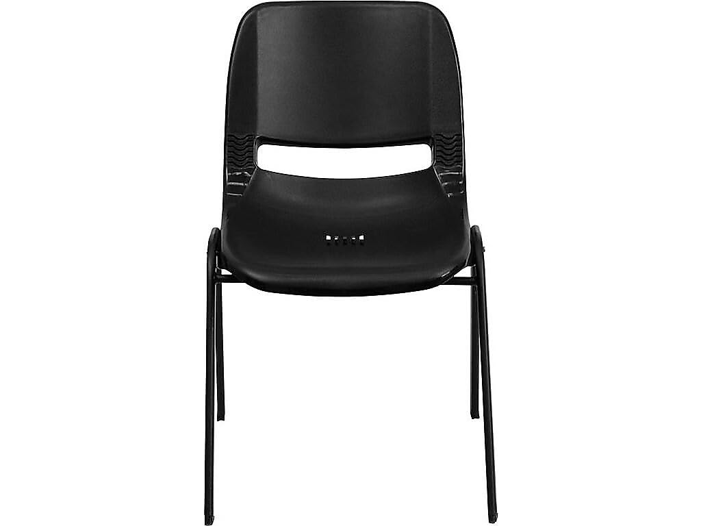 Flash Furniture Hercules Series 880 Lb. Capacity Black Ergonomic Shell Stack Chair with Black Frame, Set of 1, Black Plastic/black Frame