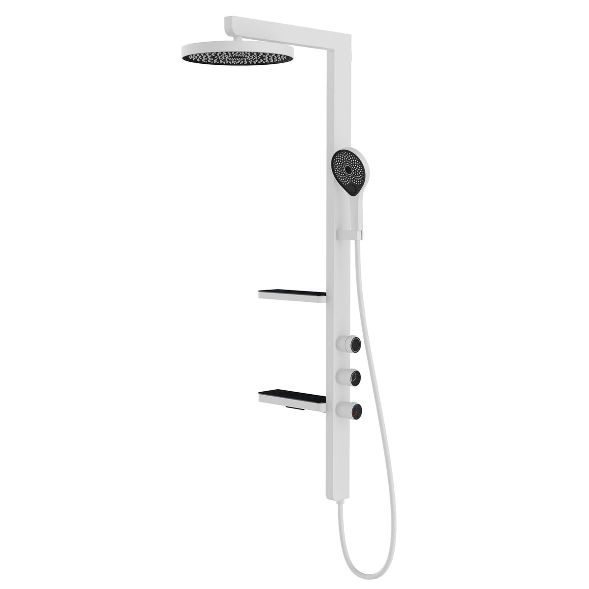 Shower System, 3 Functions Bathroom Shower Faucet Set Wall Mount Exposed Shower Kit with Valve and 3 Modes Handheld Shower Head, Rain Shower Head, Waterfall Tub Spout (White)