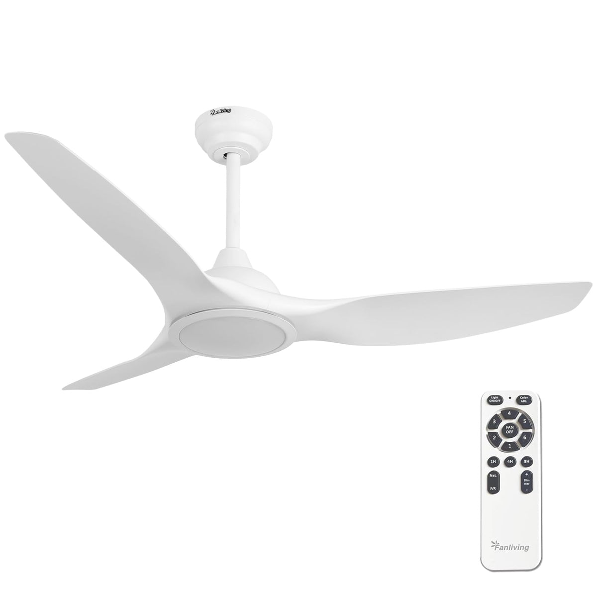 52 Inch Quiet DC Motor White Ceiling Fan with Light Remote Control, Indoor 3 Blade Modern Ceiling Fan for Bedroom Living Room
