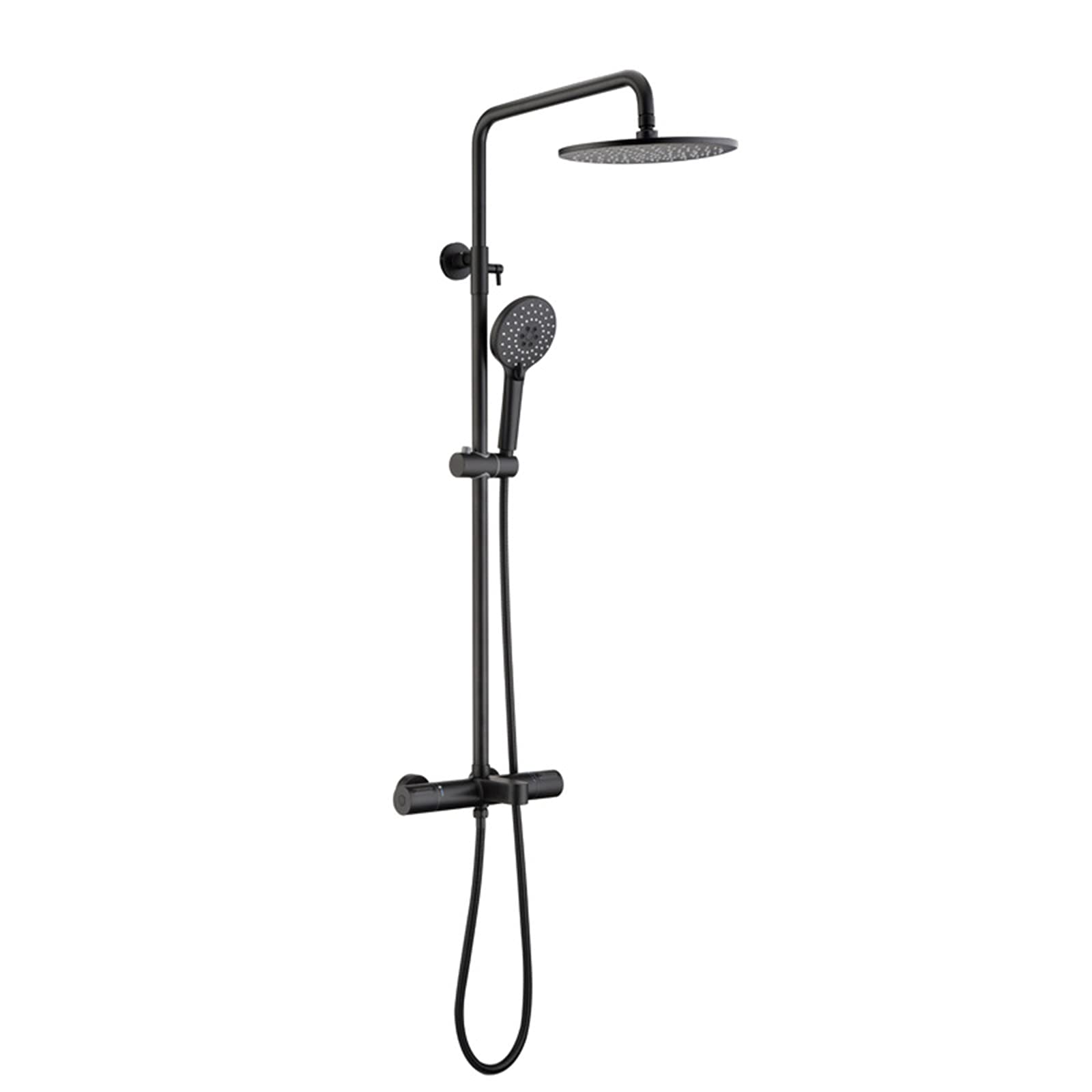 Black Thermostatic Shower Fixtures with 10 Inch Overhead Rain Shower and 3 Function Handheld Shower, Height Adjustable Square Anti-Scald Shower System for Home Bathroom Hotel Outdoor