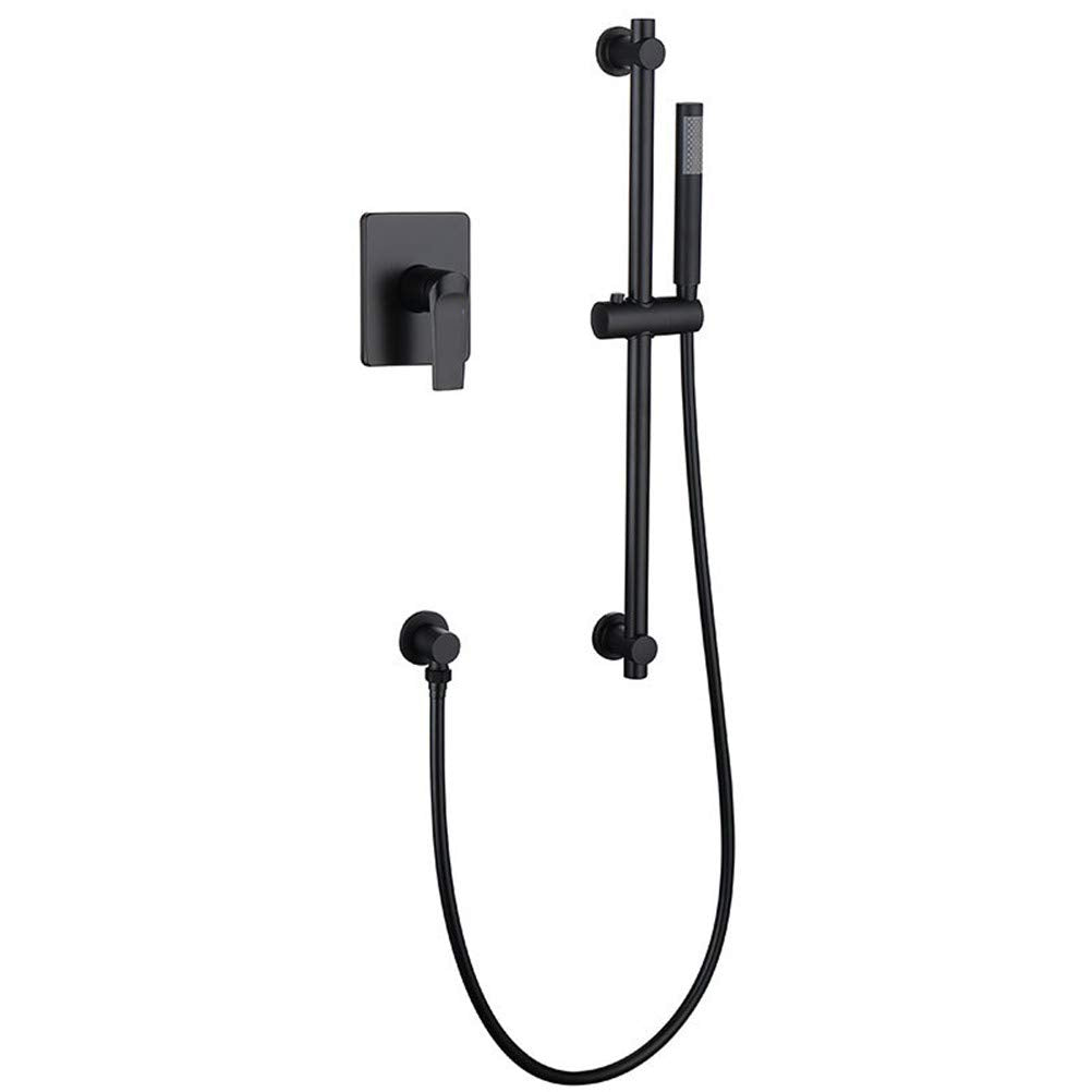 Shower Faucet System Set, Bathroom Faucet Black Hand Held Handheld Shower Head Sliding Rail Shower Taps Wall Mounted Simple Shower Set