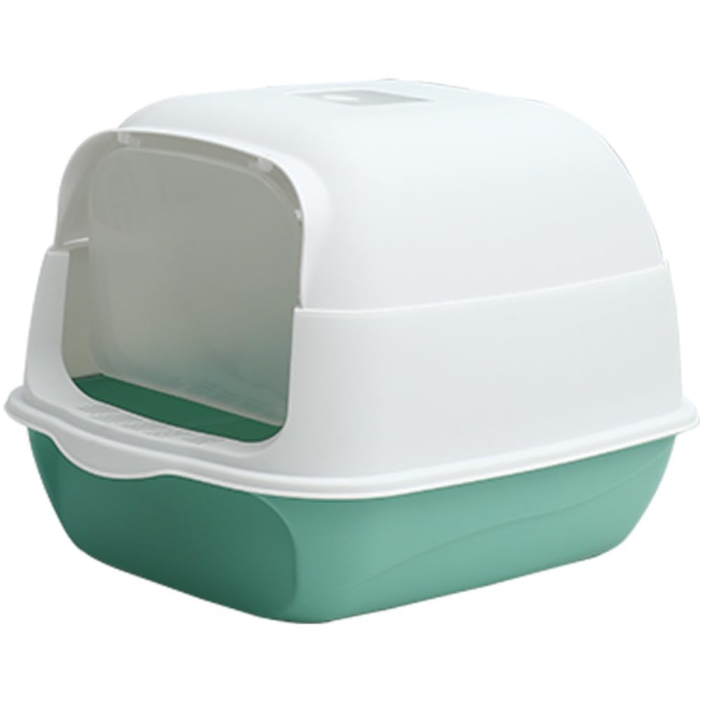 Hooded Cat Litter Box - Fully Enclosed Pet Toilet with Lid, Pink, 19.7" L X 13.8" W X 13" H - Easy Clean Handheld Design for Kitten & Cat Hygiene (Green)