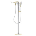 Freestanding Bathtub Faucet Tub Faucet with 2 Mode Handheld Shower, Brass Tub Filler Faucet Floor Mounted Tub Tap Single Handle Filler Mixer Tap with Embedded Box,White and Gold (White and Gold)