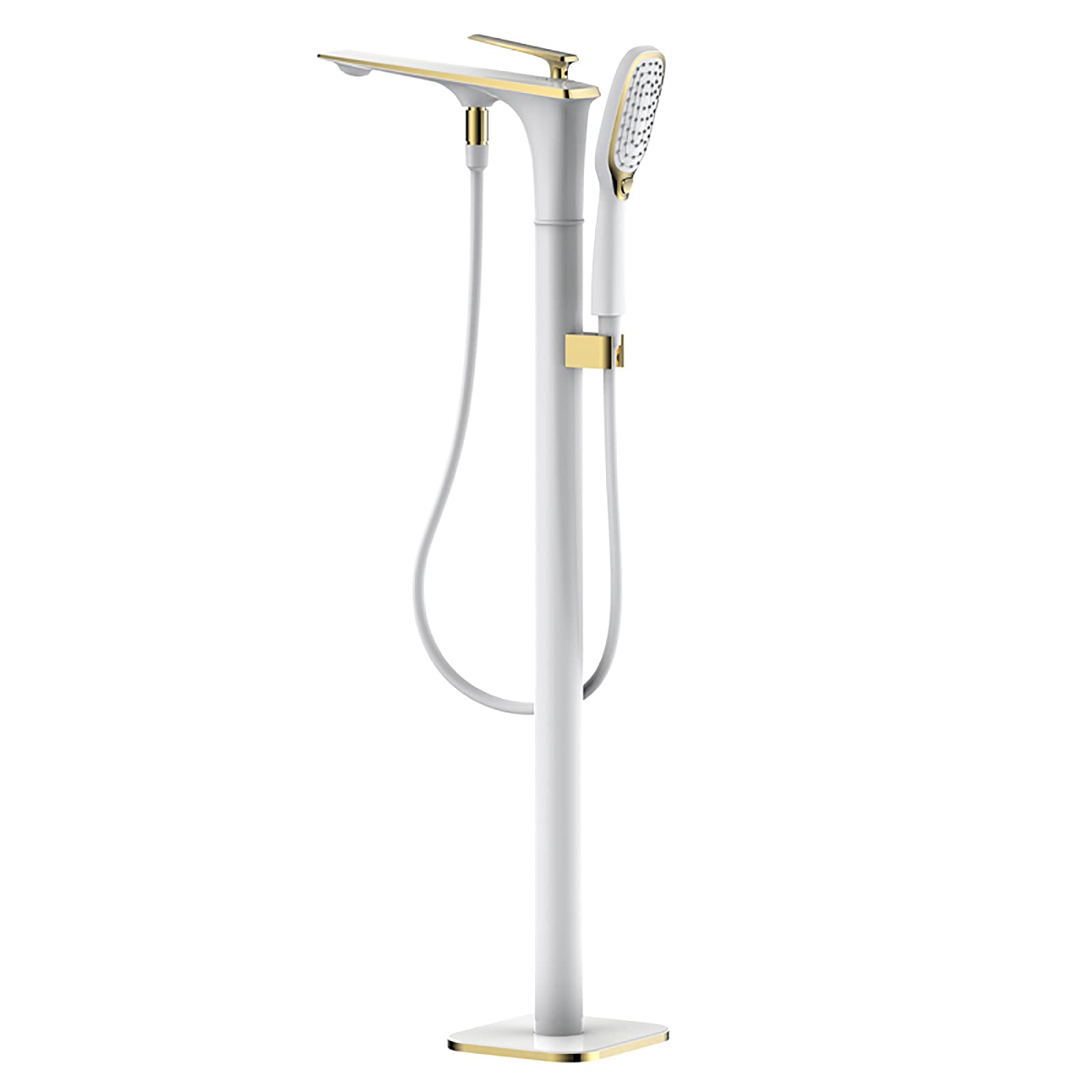 Freestanding Bathtub Faucet Tub Faucet with 2 Mode Handheld Shower, Brass Tub Filler Faucet Floor Mounted Tub Tap Single Handle Filler Mixer Tap with Embedded Box,White and Gold (White and Gold)
