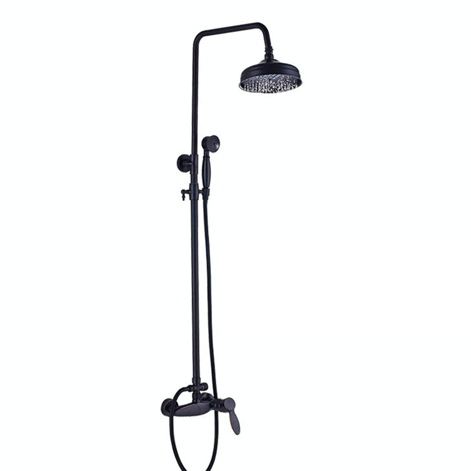 Shower System Black Bronze, 8-Inch Rainfall Shower Head with Hand Shower, Brass Wall Mounted Bathroom Shower Mixer Tap, Outdoor Shower Faucet Set