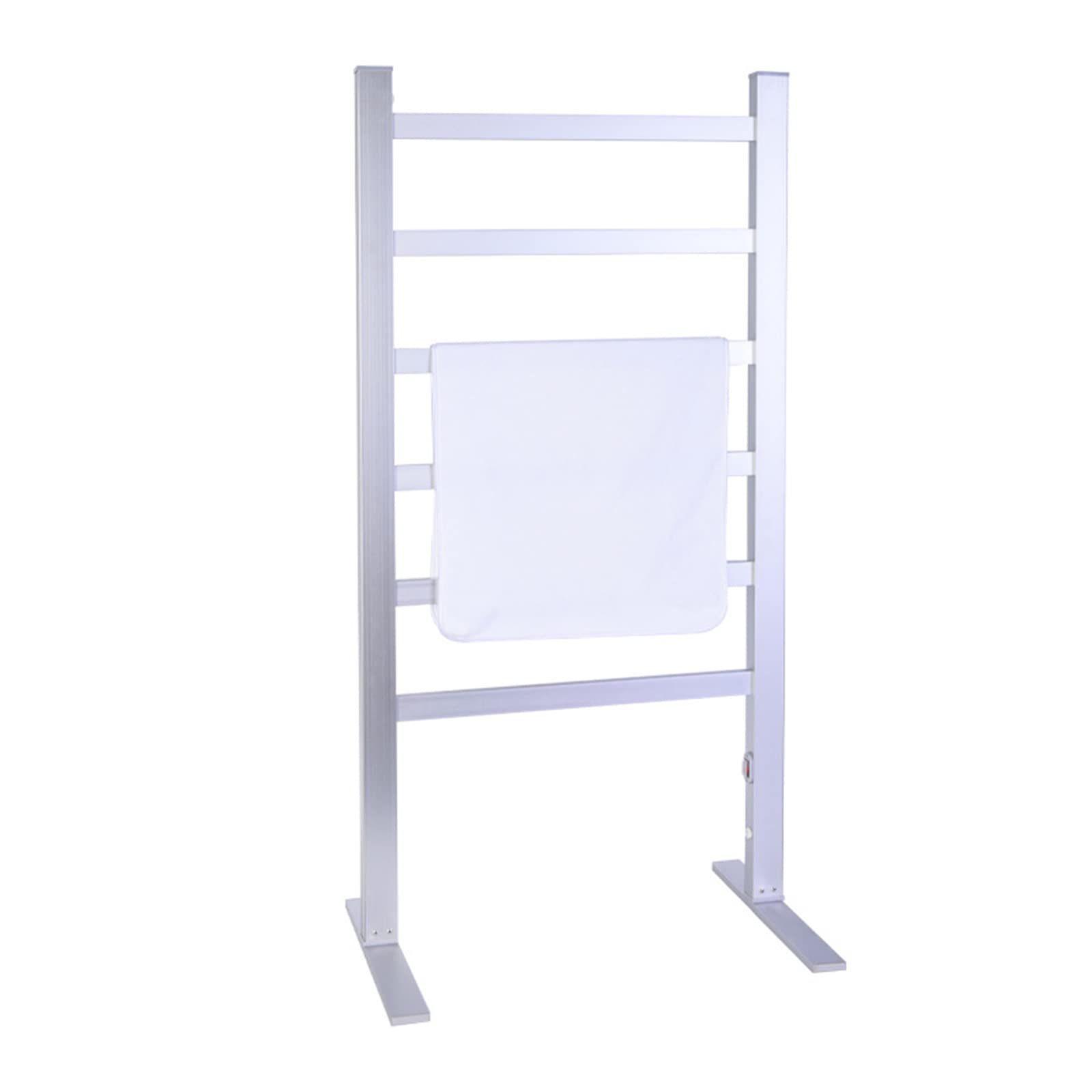 Free Standing Electric Heated Towel Rack Radiator Bathroom Towel Warmer with 6 Bars 120W Aluminum Alloy Heated Towel Rail with Waterproof Switch, Oxidation Silver Finish