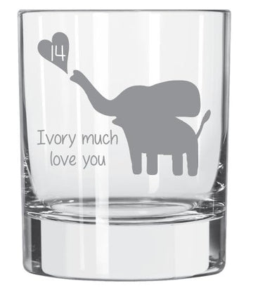Generic Elephant Rocks Whiskey Glass 14th Ivory Much Love You 14 In Heart 11.2 Ounces
