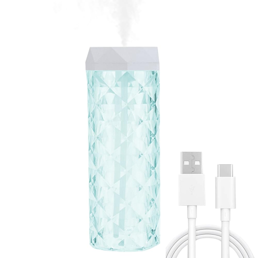 USB Desktop Crystal Humidifier 400ml with 7 Colors LED Night Light, No Noise Suitable for Home, Office, Desk, Bedroom and Babies Room and No Battery (400ml)