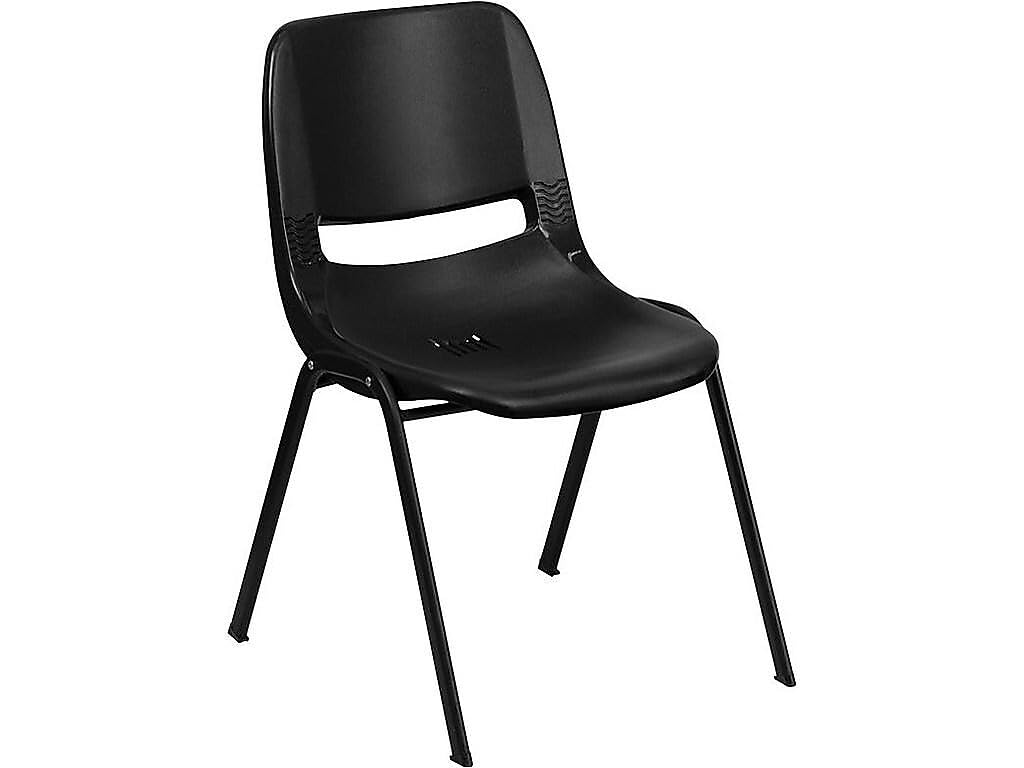 Flash Furniture Hercules Series 880 Lb. Capacity Black Ergonomic Shell Stack Chair with Black Frame, Set of 1, Black Plastic/black Frame