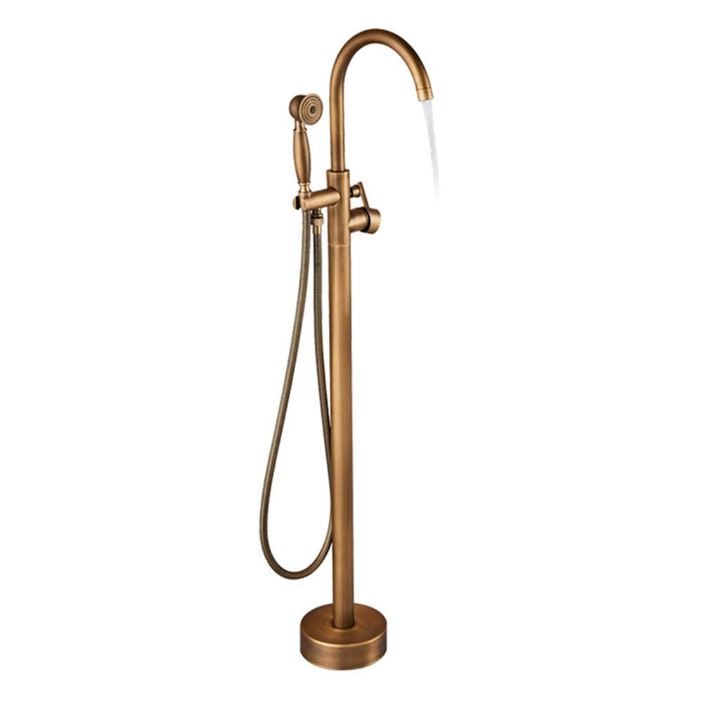 Contemporary Freestanding Bathtub Faucet with Hot and Cold Water Brass Double Handle Bath Shower Mixer Floor Mounted Taps with Handheld Shower,Chrome (Antique Brass)