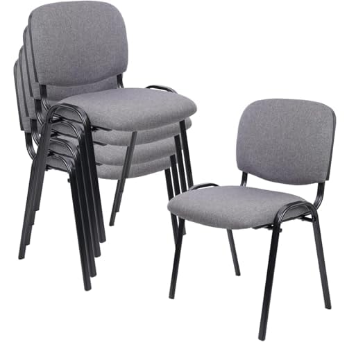 Clatina Set of 5 Pack Waiting Room Chair Fabric Grey Stackable Chairs Metal Frame with Thickened Seat Back Cushion for Waiting Conference Room