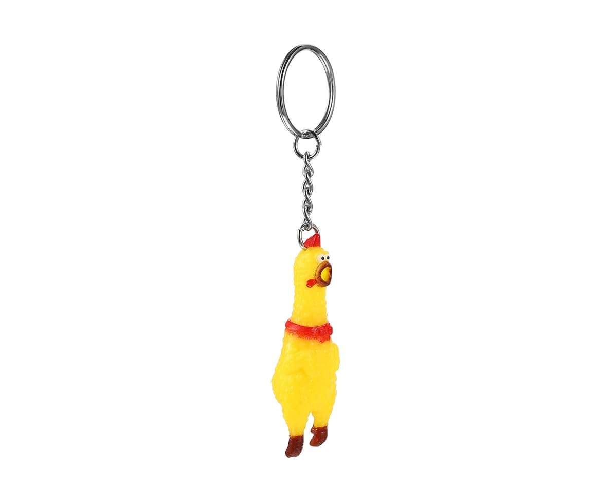 Yellow Shrilling Screaming Chicken Keychain, Mini Rubber Squeeze Screaming Chicken Car Keychain Prank Key Chain Novelty for Bags Keys Phones Keyrings Novelty