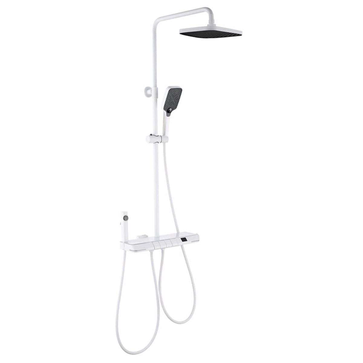 Shower System Digital Display Shower Faucet Set with Ambient Light Wall Mounted Shower Fixture with Rain Shower Head & 3-Mode Hand Shower for Bathroom,High Adjustable (White)