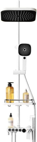 Thermostatic Shower System White LED Digital Display Exposed Shower Faucet Set Bathroom 4 Functions Shower Fixtures with Rainfall Shower Head, 4 Setting Hand Shower