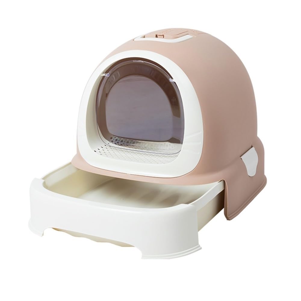 Pet Supplies, Enclosed Hooded Cat Litter Box with Handle,Portable Privacy Drawer Toilet(Pink)