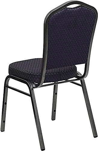 Flash Furniture Hercules Crown Back Stackable Banquet Chair, Black, 4-pack, Set of 4, Black Patterned Fabric/silver Vein Frame