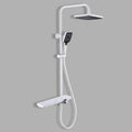 Bathroom Shower System Triple Function Exposed Shower Set Single Handle Tub Shower Faucet High Adjustable Shower Fixture with Rain Shower Head & 3-Mode Handheld Shower (White)