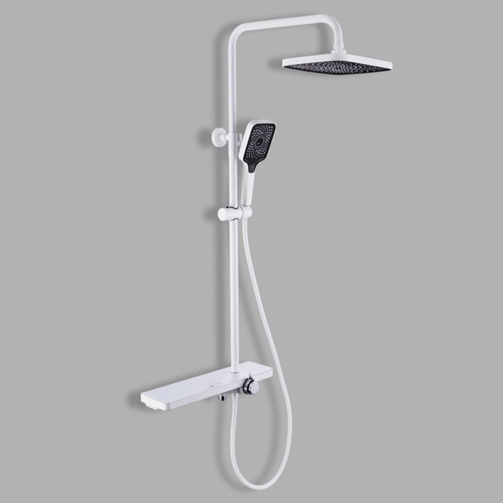 Bathroom Shower System Triple Function Exposed Shower Set Single Handle Tub Shower Faucet High Adjustable Shower Fixture with Rain Shower Head & 3-Mode Handheld Shower (White)