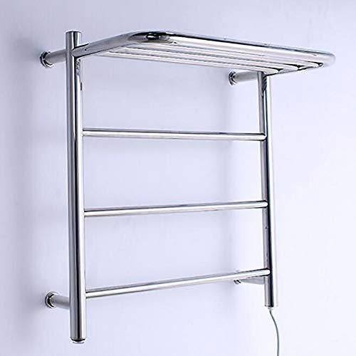 APUM 304 Stainless Steel Towel Warmer, Wall-Mounted Electric Towel Warmer with storege Shelf, Polished Electric Heated Towel Rack with 7 Bars, 55W, for Bathroom