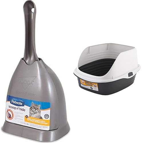 Petmate Scoop N' Hide Cat Litter Scoop with Holder & Arm & Hammer High-Sided Litter Box Bundle, Brushed Nickel