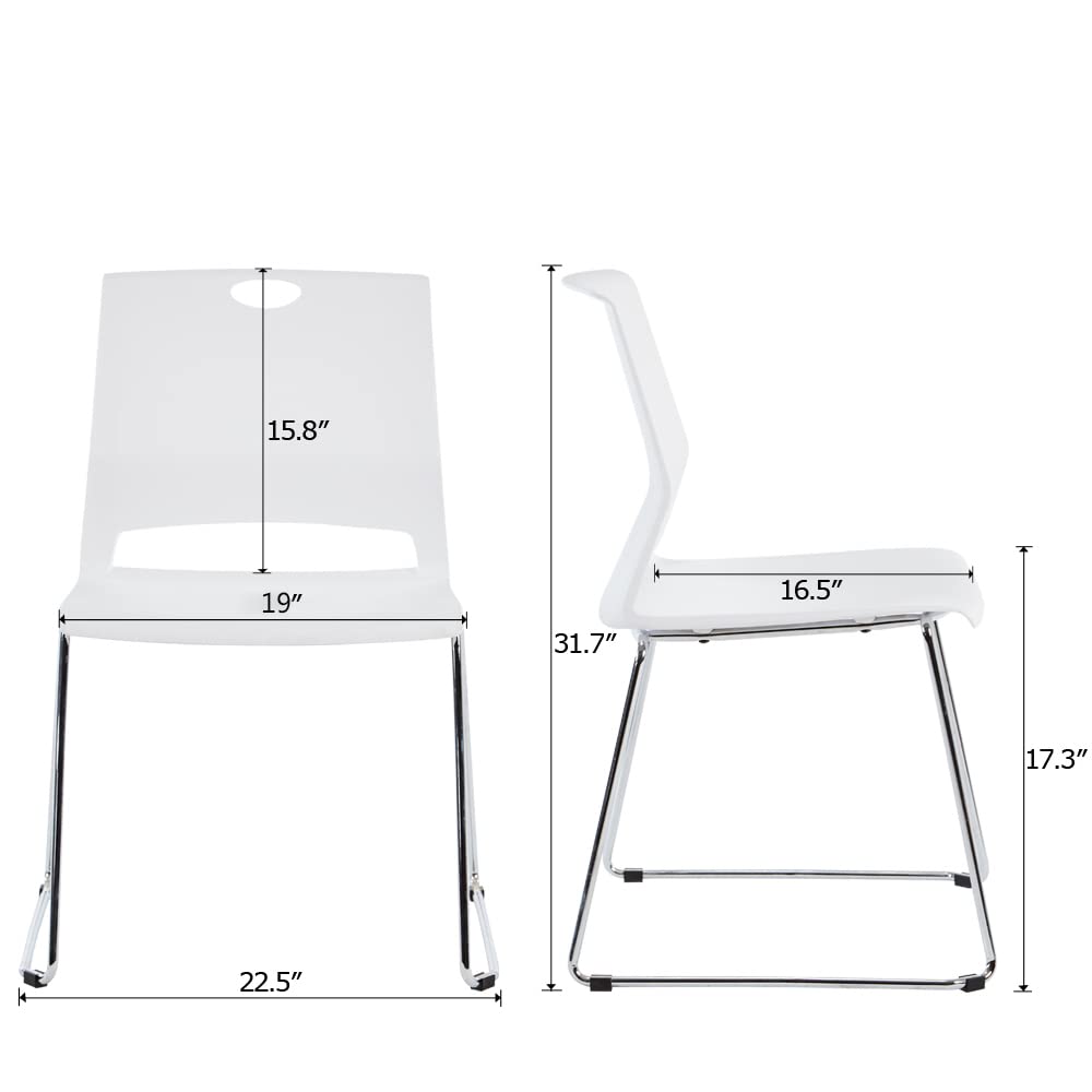 Sidanli White Plastic Stackable Chairs-(set of 4), 21"D x 22"W x 32"H