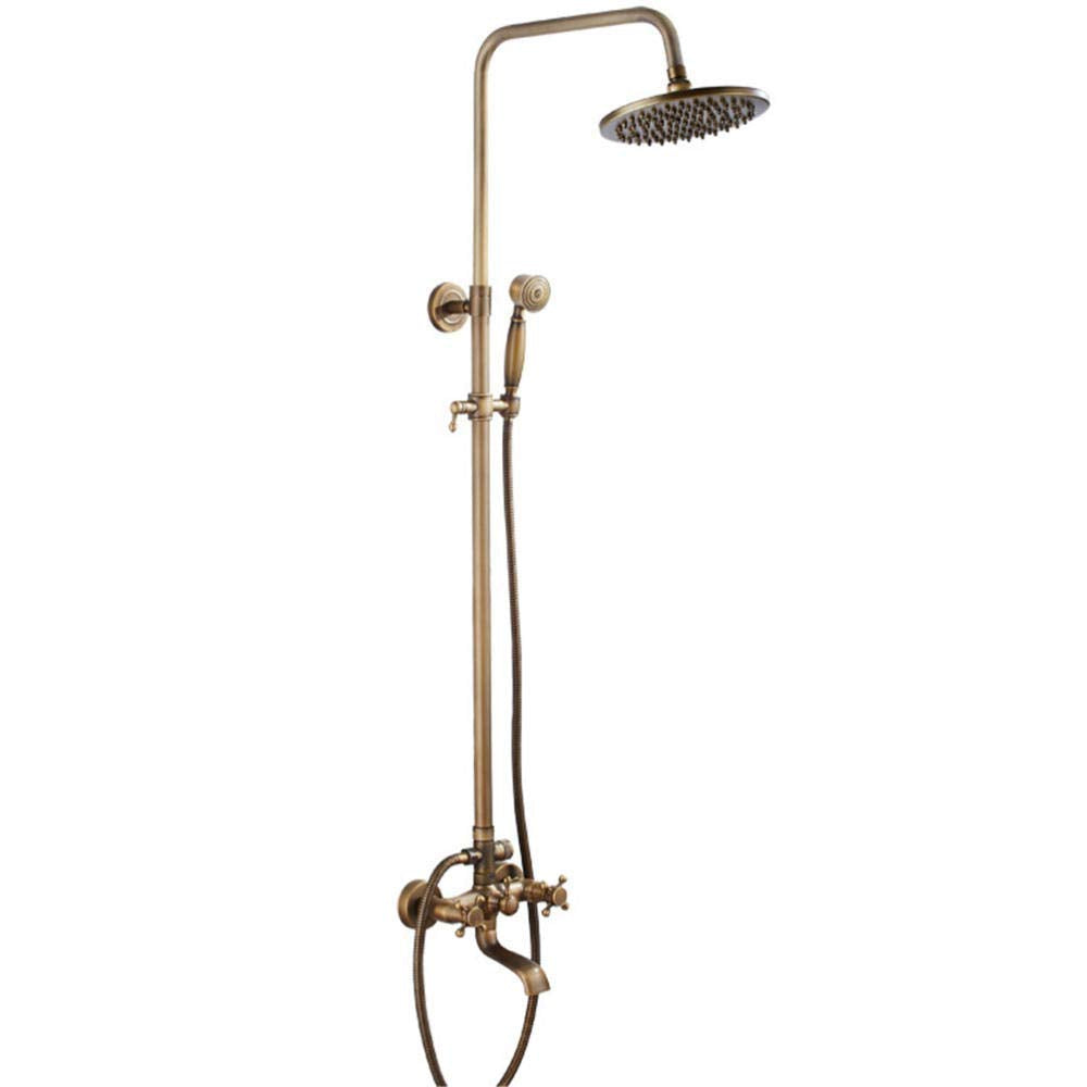 Bathroom Shower Faucet Set Retro Antique Brass Shower Set Wall Mounted Phone Ceramic Handheld Mixer Tap Faucet 3-Functions Mixer Valve-A,B