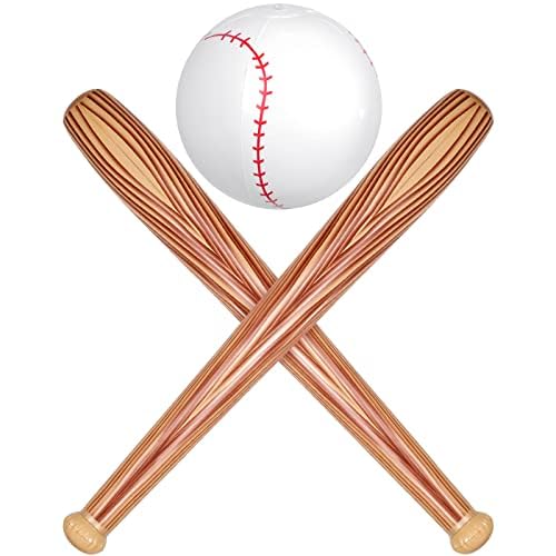 Lewtemi 3 Pcs Set of Inflatable Baseball Bat Beach Ball Including 2 Inflatable Baseball Bat and Beach Pool Ball Summer Party Favors for Pool(Wood Color)