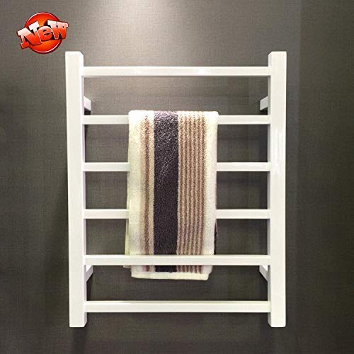 Wall Mounted Towel Warmer, Electric Heated Towel Rack with tat for Bathroom Heated Drying Rack 6 Square Bar (23.6X17.7 X4.7Inch),white1